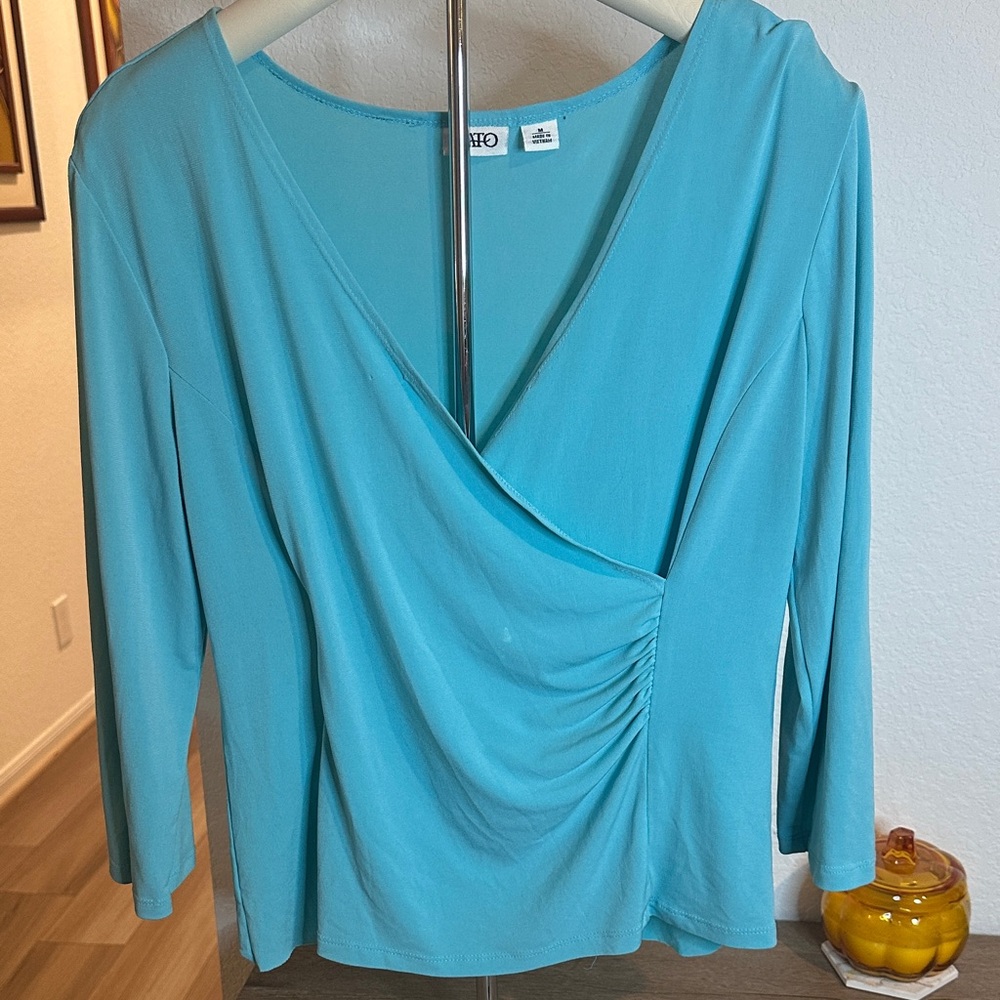 Cato Turquoise Wrap Blouse
